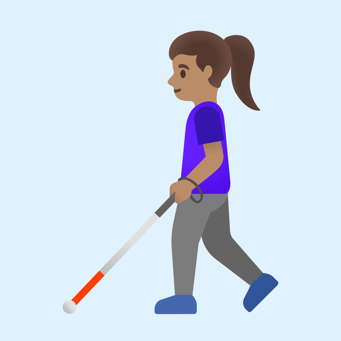 π©π½βπ¦― Woman with white cane: medium skin tone