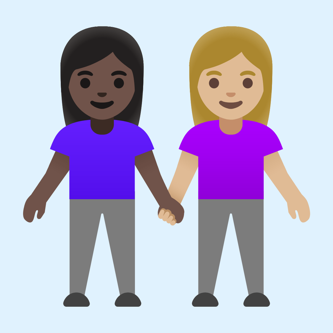 π©πΏβπ€βπ©πΌ Women holding hands: dark skin tone, medium-light skin tone