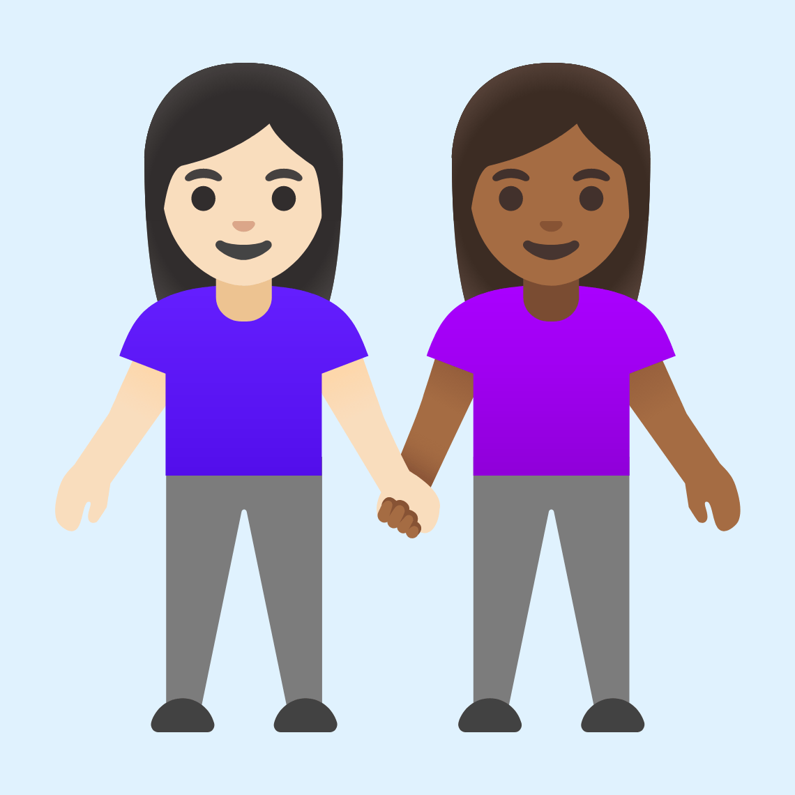 π©π»βπ€βπ©πΎ Women holding hands: light skin tone, medium-dark skin tone
