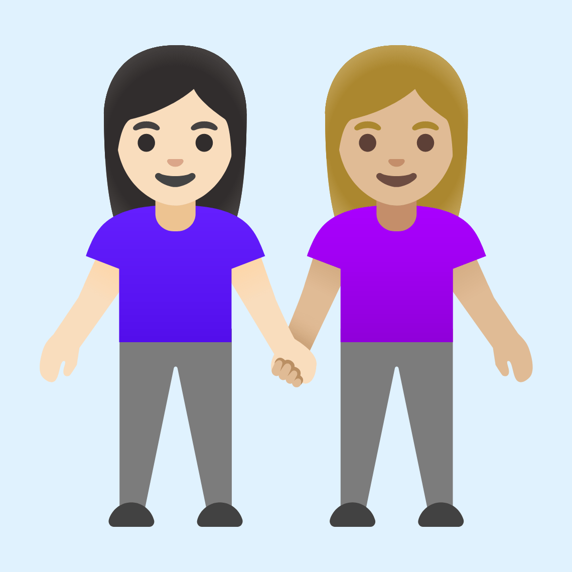 π©π»βπ€βπ©πΌ Women holding hands: light skin tone, medium-light skin tone