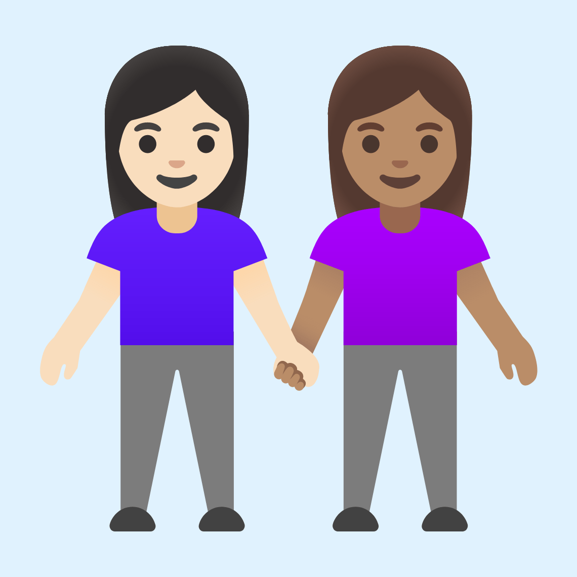 π©π»βπ€βπ©π½ Women holding hands: light skin tone, medium skin tone