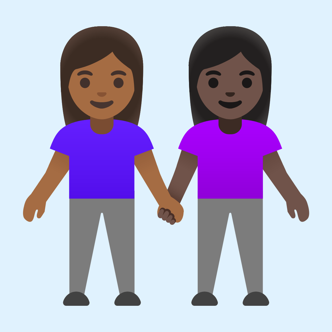 π©πΎβπ€βπ©πΏ Women holding hands: medium-dark skin tone, dark skin tone