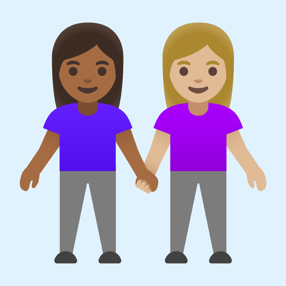 π©πΎβπ€βπ©πΌ Women holding hands: medium-dark skin tone, medium-light skin tone