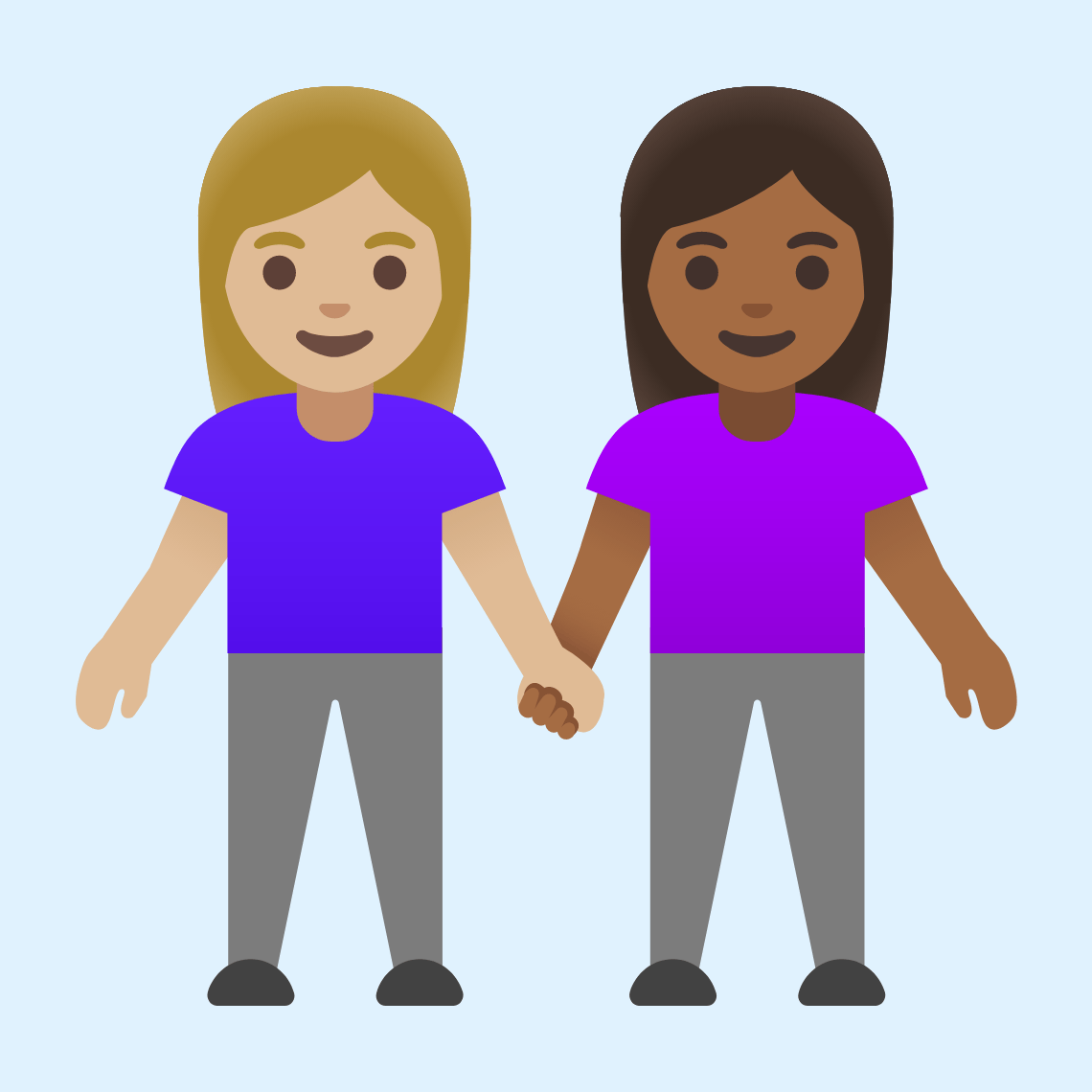 π©πΌβπ€βπ©πΎ Women holding hands: medium-light skin tone, medium-dark skin tone