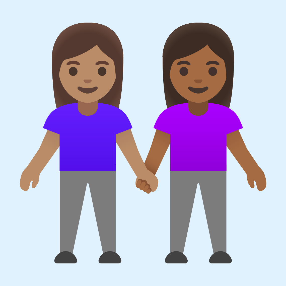 π©π½βπ€βπ©πΎ Women holding hands: medium skin tone, medium-dark skin tone