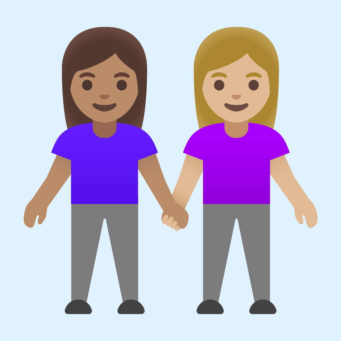 π©π½βπ€βπ©πΌ Women holding hands: medium skin tone, medium-light skin tone